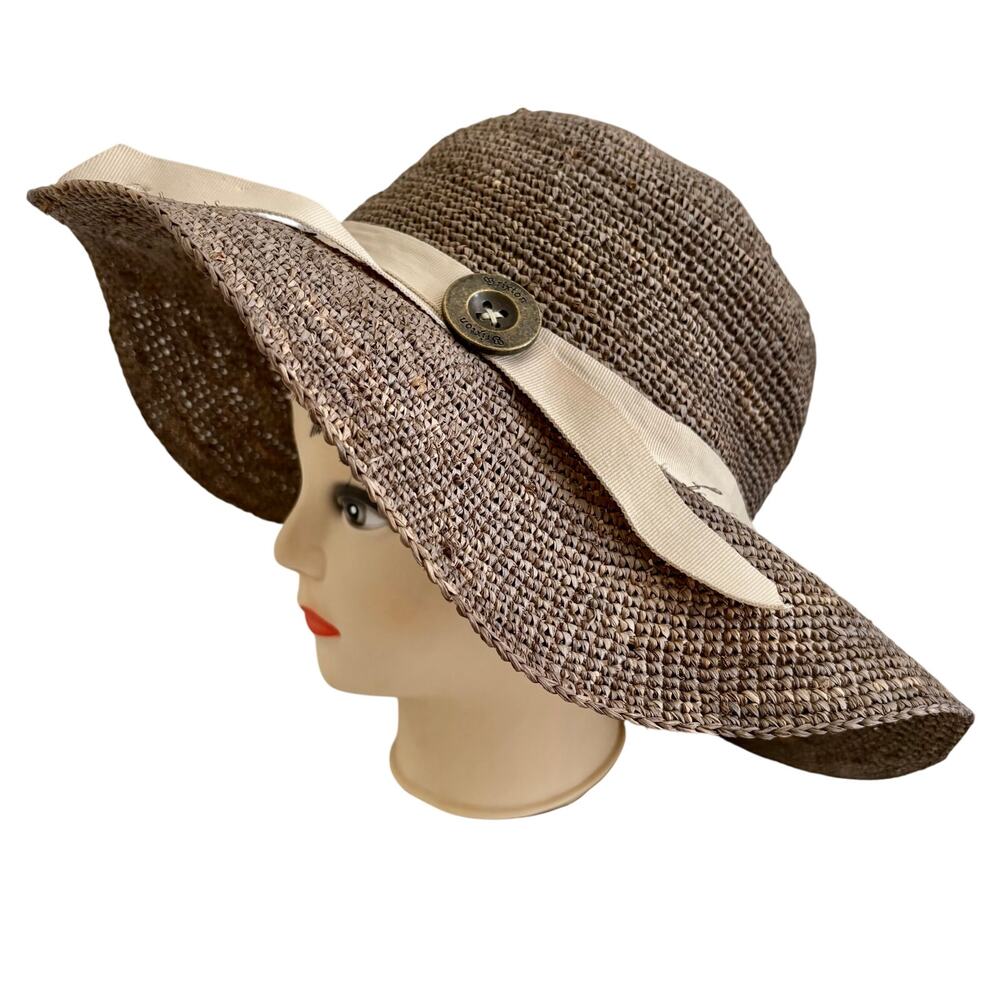 Brixton Garden Beach Woven Raffia Straw Sun Hat Floppy Boho Retro Cottage L